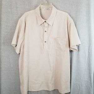 Misslook Men's 3XL Shirt Polyester‎ Short Sleeve Cream Three-Button Pullover